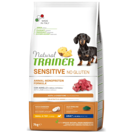 NATURAL TRAINER Dog Mini Adult Sensitive No Gluten cu Iepure, Hrană Uscată Monoproteică pentru Câini de Talie Mică, 2kg