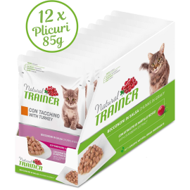 NATURAL TRAINER Kitten & Young, cu Curcan, Set Plicuri Hrana Umeda Pentru Pui de Pisica, 12x85g