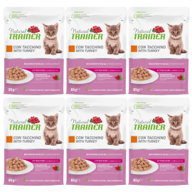 NATURAL TRAINER Kitten & Young, cu Curcan, Set Plicuri Hrana Umeda Pentru Pui de Pisica, 6x85g