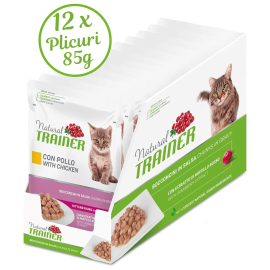 NATURAL TRAINER Kitten & Young, cu Pui, Set Plicuri Hrana Umeda Pentru Pui de Pisica, 12x85g