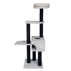NITA Ansamplu Sisal Negru, Casuta si Culcus Pentru Pisici, Plus Gri Deschis, 45x45cm | Inaltime 147cm