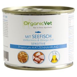 OrganicVet  Feline Sensitive, Conserva Hrana Umeda, cu Peste si Orez,  Pentru Pisici, 200g