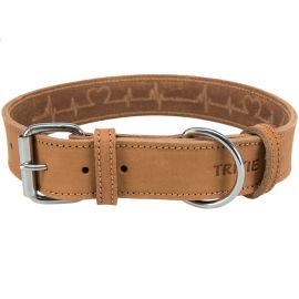 TRIXIE Rustic Heartbeat, Zgarda din Piele Pentru Caini, Reglabila, Maro Natur, Marime M 38-47cm | 40mm