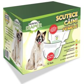 PERFECT Diaper, Scutece Pentru Caini Femele, Marimea XL/XXL | Circumferinta Talie 42-66cm, 12buc