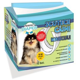 PERFECT Diaper Scutece Pentru Caini Masculi, Marime S/M | Circumferinta Talie 34-50cm, 12buc