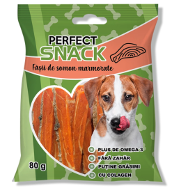 PERFECT Snack, Recompense Pentru Caini, Fasii Marmorate cu Carne de Somon, 80g
