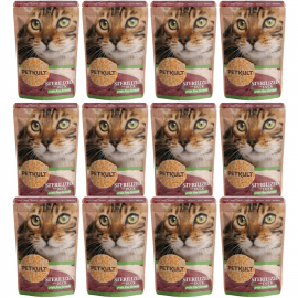 PETKULT Cat Sterelized, cu Rata, Set Plicuri Hrana Umeda Fara Cereale Pentru Pisici Sterilizate 12x100g
