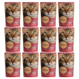 PETKULT Cat Adult, cu Vita, Set Plicuri Hrana Umeda Fara Cereale Pentru Pisici, 12x100g