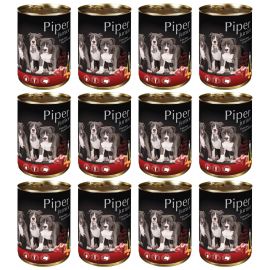 PIPER DOG Junior, cu Inima de Vita si Morcovi, Set Conserve Hrana Umeda Pentru Catei Juniori, 12x400g