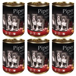 PIPER DOG Junior, cu Inima de Vita si Morcovi, Set Conserve Hrana Umeda Pentru Catei Juniori, 6x400g