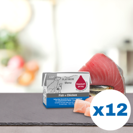 PLATINUM Menu Adult, Pui si Peste, Bax Hrana Umeda Pentru Caini 12x90g