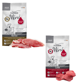 PLATINUM NATURAL Adult Mini Duo Mix, cu Porc Iberic si Miel, Hrana Uscata Pentru Caini Adulti de Talie Mica, 1.8kg (900g Miel si Orez | 900g Porc Iberic si Verdeturi)