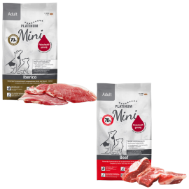 PLATINUM NATURAL Adult Mini Duo Mix, cu Porc Iberic si Vita, Hrana Uscata Pentru Caini Adulti de Talie Mica, 1.8kg (900g Vita si Cartofi | 900g Porc Iberic si Verdeturi)