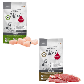 PLATINUM NATURAL Adult Mini Duo Mix, cu Pui si Porc Iberic, Hrana Uscata Pentru Caini Adulti de Talie Mica, 1.8kg (900g Pui si Orez | 900g Porc Iberic si Verdeturi)