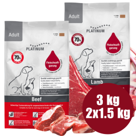 PLATINUM Natural Pet Food & Care Adult Duo Mix, Miel si Vita, Hrana Uscata Pentru Caini 3kg (1.5kg Miel si Orez |1.5kg Vita si Cartofi)