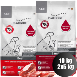 PLATINUM Natural Pet Food & Care Adult Duo Mix, Miel si Vita, Hrana Uscata Pentru Caini 10kg (5kg Miel si Orez | 5kg Vita si Cartofi)