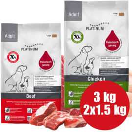 PLATINUM Natural Pet Food & Care Adult Duo Mix, Pui si Vita, Hrana Uscata Pentru Caini 3kg (1.5kg Pui si Orez |1.5kg Vita si Cartofi)