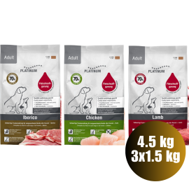 PLATINUM NATURAL Trio MIX 4.5kg (1.5kg Pui/1.5kg Miel/1.5kg Porc Iberic)