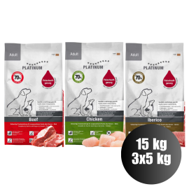 PLATINUM NATURAL Trio MIX 15kg (5kg Pui+5kg Vita+5kg Porc Iberic)