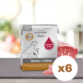 PLATINUM Menu Adult, Porc Iberic si Curcan, Bax Hrana Umeda Pentru Caini, 6x375g