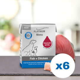 PLATINUM Menu Adult, Pui si Peste, Bax Hrana Umeda Pentru Caini 6x375g