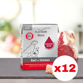 PLATINUM Menu Adult, Vita si Pui, Bax Hrana Umeda Pentru Caini 12x375g
