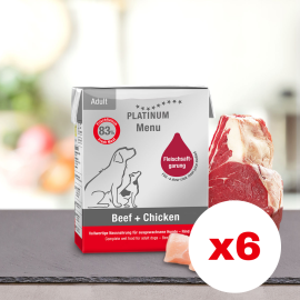 PLATINUM Menu Adult, Vita si Pui, Bax Hrana Umeda Pentru Caini 6x375g