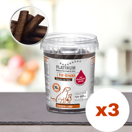 PLATINUM Natural Pet Food & Care Fit-Sticks, Pui si Miel, Set Recompense Fara Cereale Pentru Caini, 3x300g