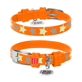 WAUDOG Glamour Stars, Zgarda din Piele Pentru Caini, cu Smart ID Tag, Marime XL 46-60cm portocaliu