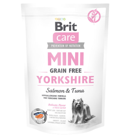 BRIT CARE Mini Grain Free Yorkshire Adult, Somon si Ton, Hrana Uscata Hipoalergenica, Fara Cereale, Caine Yorkshire, Blana Matasoasa | Stralucitoare 400g