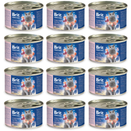 BRIT PREMIUM By Nature Adult, Pui si Inimi, Bax Conserve Hrana Umeda Fara Cereale, Pisici (pate cremos), 12x200g