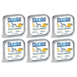MONGE MONOPROTEIN Grain Free Adult, Pui si Ananas, Bax Hrana Umeda Monoproteica, Fara Cereale, Caine (pateu) 6x150g