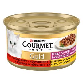PURINA Gourmet Gold Dubla Savoare, cu Vita si Pui, Conserva Hrana Umeda Pentru Pisici Adulte, 85g