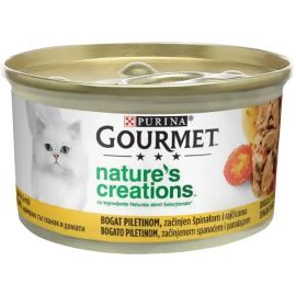 PURINA Gourmet Nature's Creations, Pui cu Spanac si Rosii, Conserva Hrana Umeda Pentru Pisici, 85g
