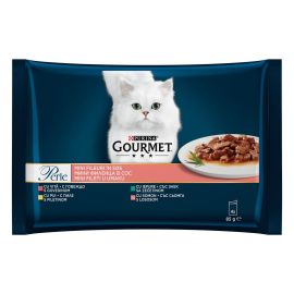 PURINA Gourmet Perle, cu Vita | Pui | Iepure si Somon, Multipack Plicuri Hrana Umeda Pentru Pisici Adulte, 4x85g