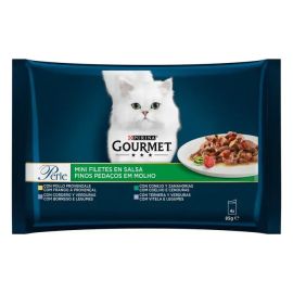 PURINA Gourmet Perle, cu Vitel | Iepure si Legume | Miel si Legume | Pui, Multipack Plicuri Hrana Umeda Pentru Pisici Adulte, 4x85g