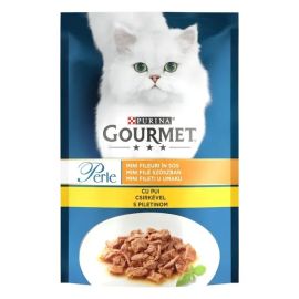 PURINA Gourmet Perle, Mini Fileuri Carne de Pui in Sos, Plic Hrana Umeda Pentru Pisici Adulte, 85g