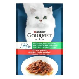 PURINA Gourmet Perle, Mini Fileuri Carne de Pui in Sos, Plic Hrana Umeda Pentru Pisici Adulte, 85g