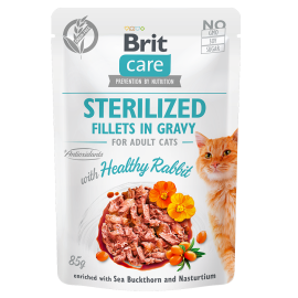 BRIT CARE Sterilized Fillet in Gravy, Iepure, Plici Hrana Umeda, Fara Cereale,  Pisici Sterilizate (file in sos) 85g