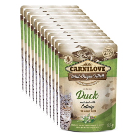 Set 12xPlic Hrana Umeda Pisici CARNILOVE Rata si Catnip 85g