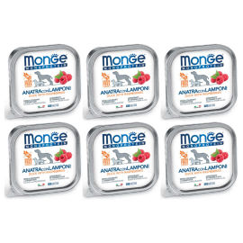 MONGE MONOPROTEIN Grain Free Adult, Rata si Zmeura, Bax Hrana Umeda Monoproteica, Fara Cereale, Caine (pateu) 6x150g