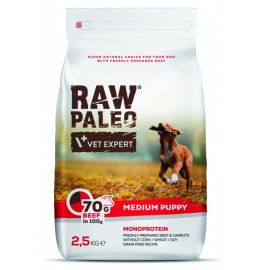 RAW PALEO Medium Puppy, Vita, Hrana Uscata Monoproteica, Fara Cereale, Pentru Catei Juniori 2.5kg