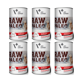 RAW PALEO Adult, Vita, Set Conserve Hrana Umeda Monoproteica, Fara Cereale, Pentru Caini, 6x800g