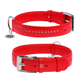 WAUDOG Glamour, Zgarda Piele Pentru Caini, cu Smart ID Tag si Pietre Semipretioase, Marime L 38-49cm rosu