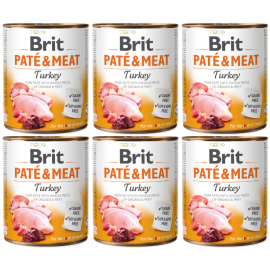 BRIT PATE & MEAT Curcan, Bax Conserva Hrana Umeda Caine (bucati carne in pateu) 6x800g