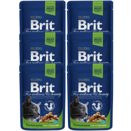 BRIT PREMIUM Sterelised, Pui, Set Plicuri Hrana Umeda Pisici Sterilizate (bucatele carne in sos) 6x100g