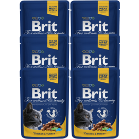 BRIT PREMIUM, Pui si Curcan, Set Plicuri Hrana Umeda Pisici (bucatele carne in sos) 6x100g