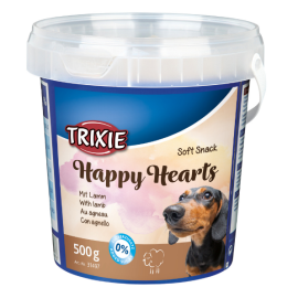 Recompense Pentru Caini, Soft Snack HAPPY HEARTS, cu Miel si Orez, 500g