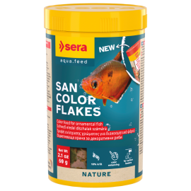 SERA San Nature, Hrana Fulgi Pesti de Acvariu, cu 10% Krill Pentru Intensificarea Culorilor, 250ml