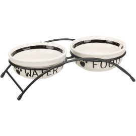 Set 2 Castroane Ceramice Pentru Caini si Pisici, in Suport Metalic, 0.25L